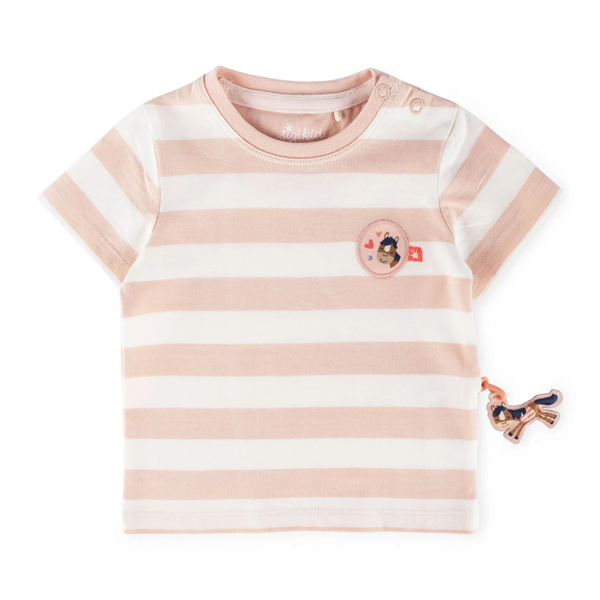 Bebe Sigikid Baby T-Shirt Mit Pferdchen Patch, Rosa-Weis Gestreift