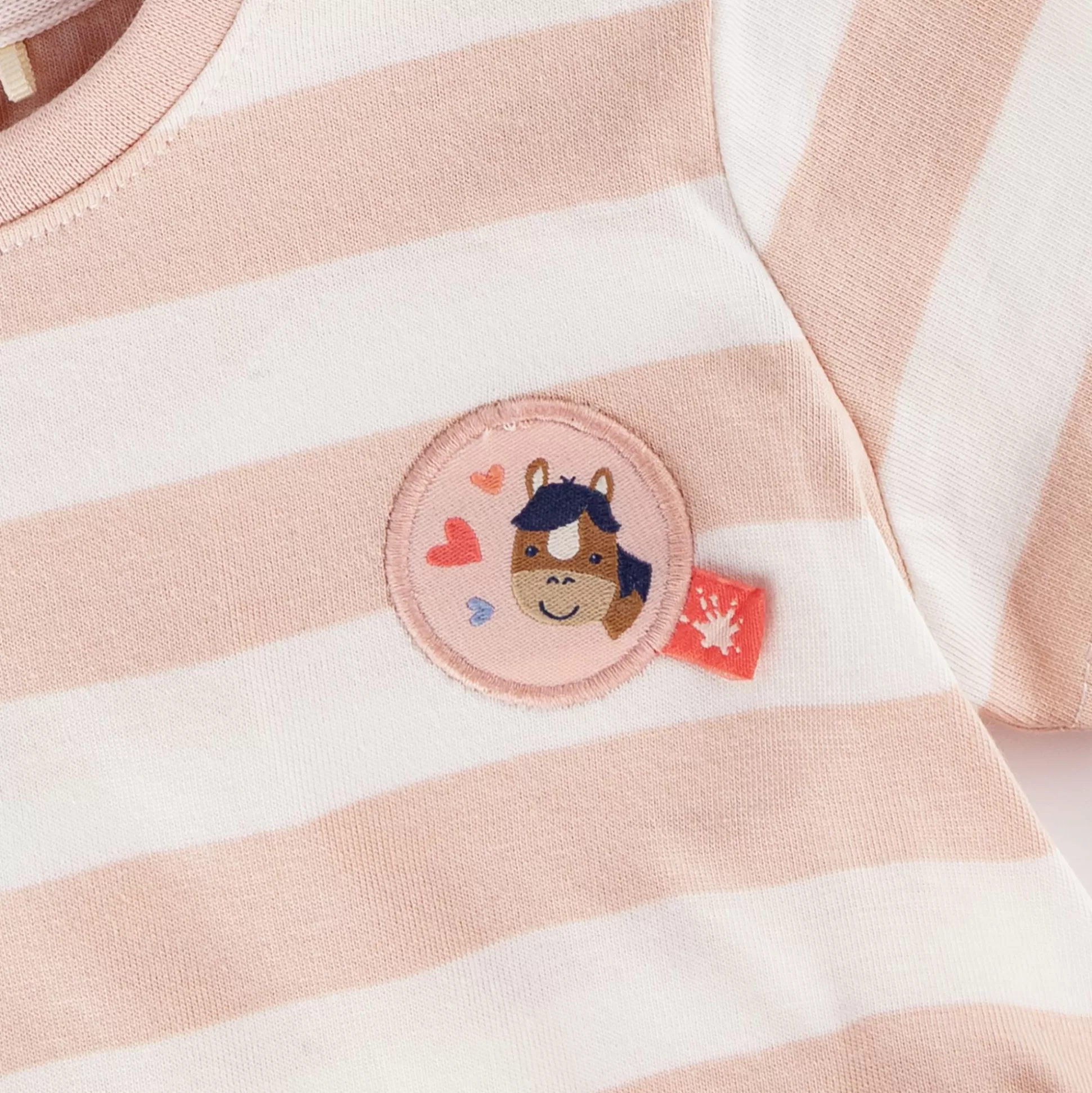 Bebe Sigikid Baby T-Shirt Mit Pferdchen Patch, Rosa-Weis Gestreift