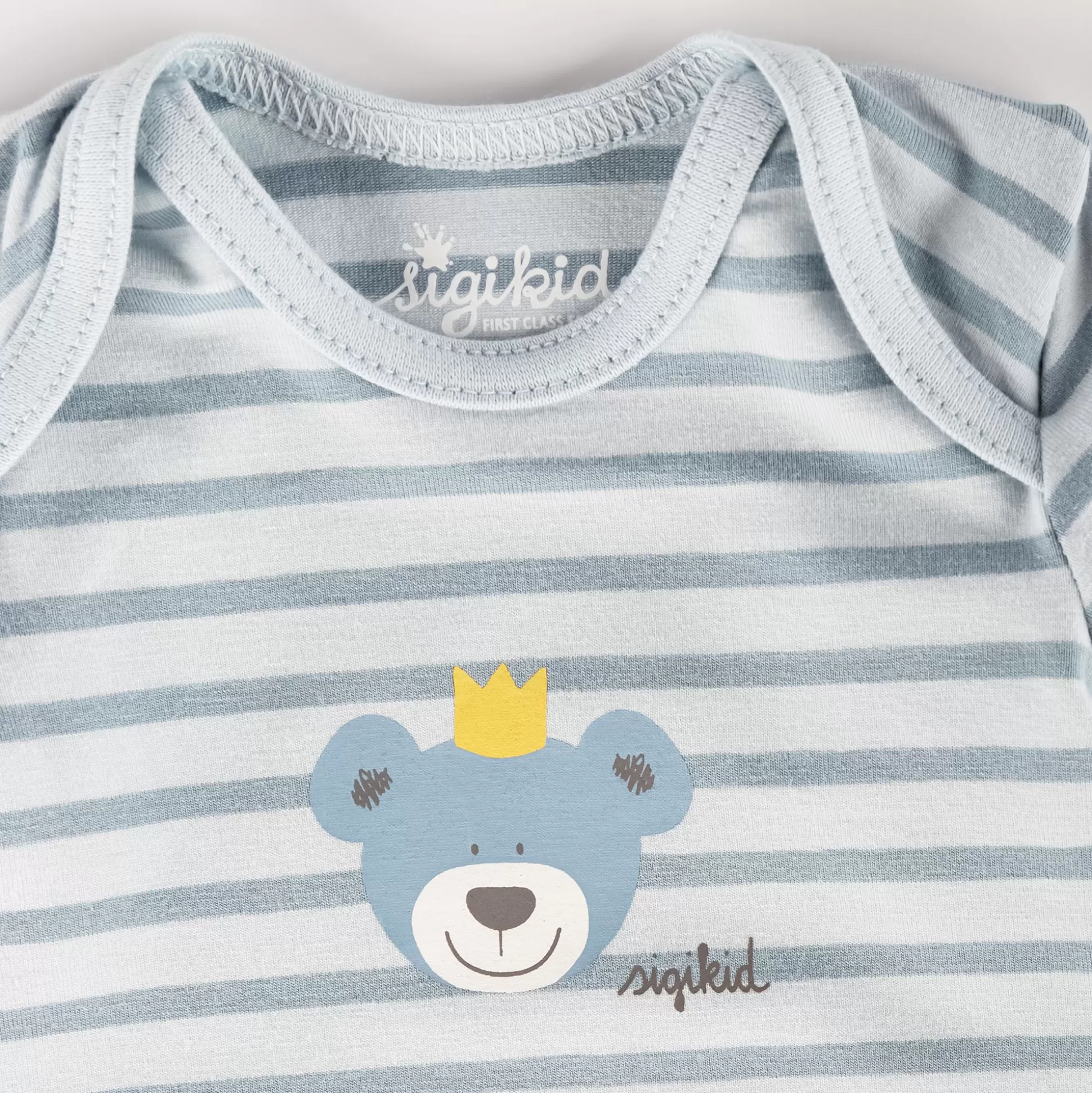 Bebe Sigikid Langarm Babybody Kronchen Bar, Blau Geringelt