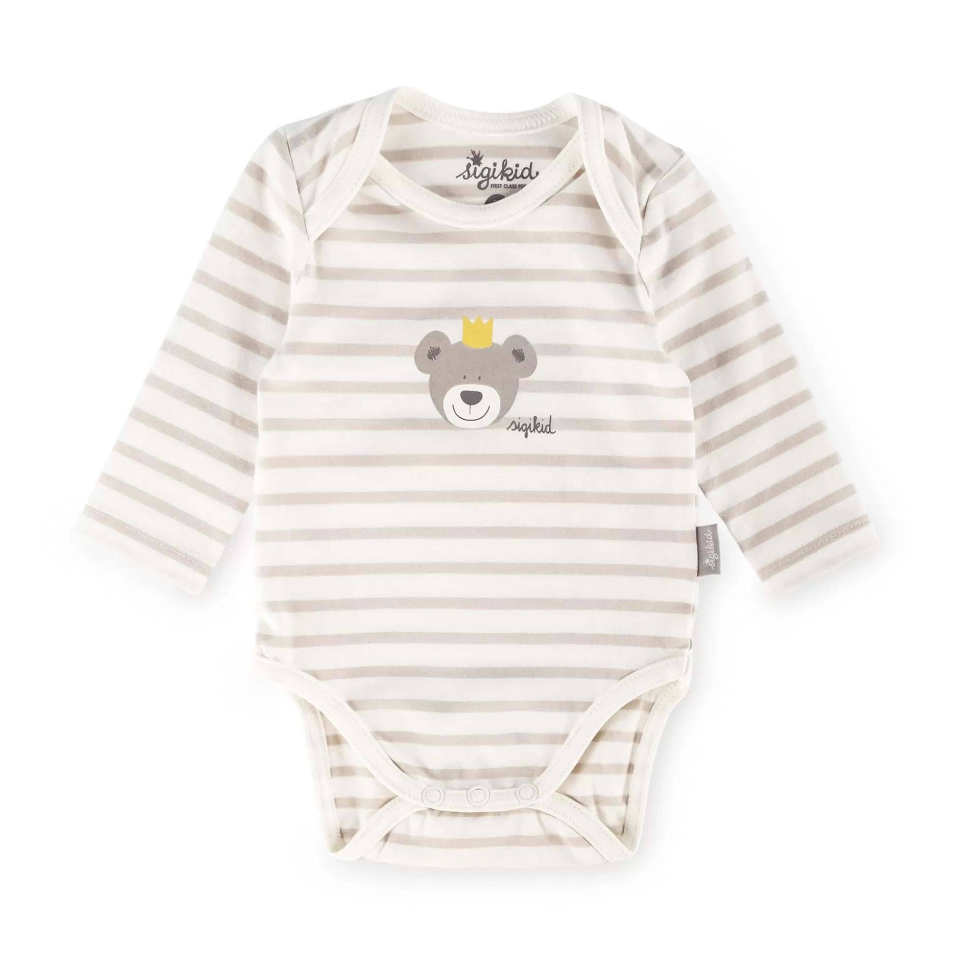 Bebe Sigikid Langarm Babybody Kronchen Bar Geringelt, Beige-Weis