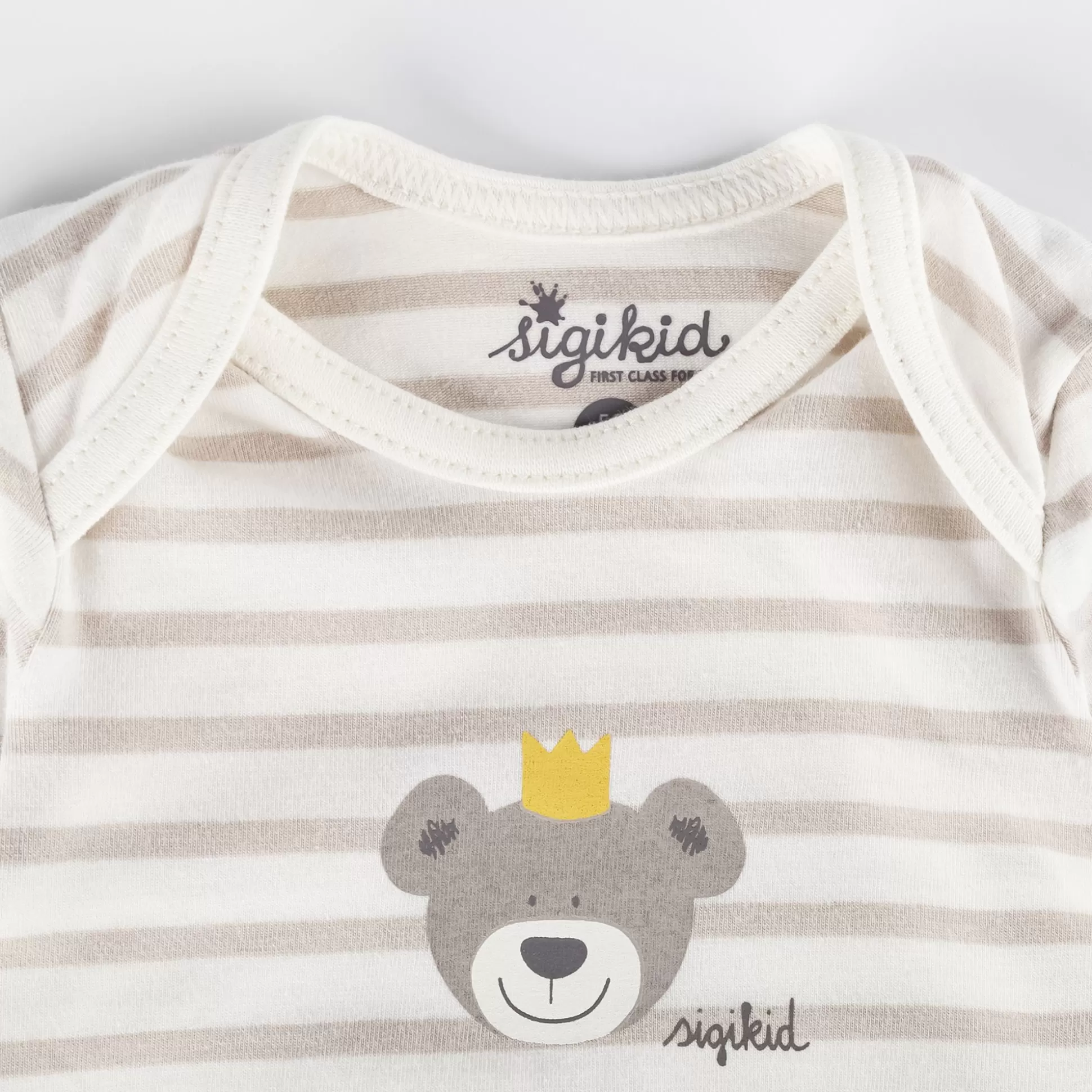 Bebe Sigikid Langarm Babybody Kronchen Bar Geringelt, Beige-Weis